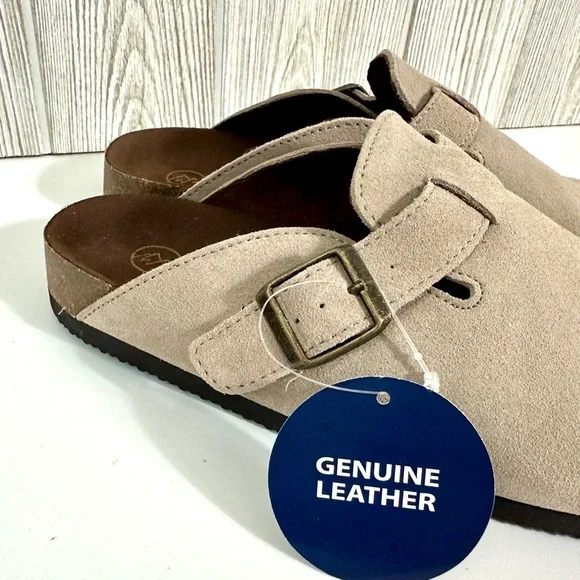 NEW! LEATHER White Mountain Clogs Mules Slip On Shoes NWT Size 8 Beige Women - Picture 2 of 12